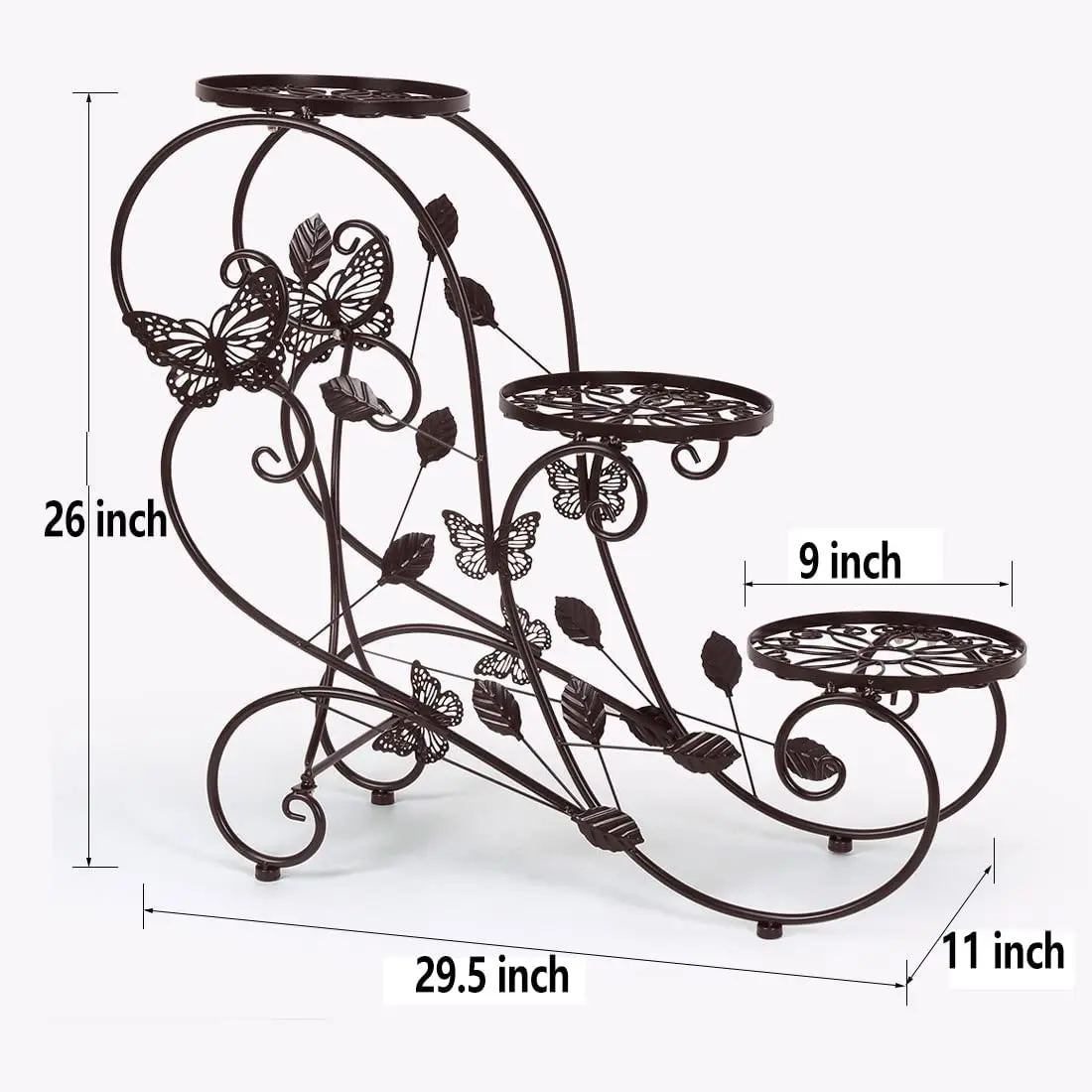 3 Tier Metal Garden Display Stand For Indoor And Outdoor With 3 Plant Pots For Courtyard Living Room Corner Balcony And Bedroom