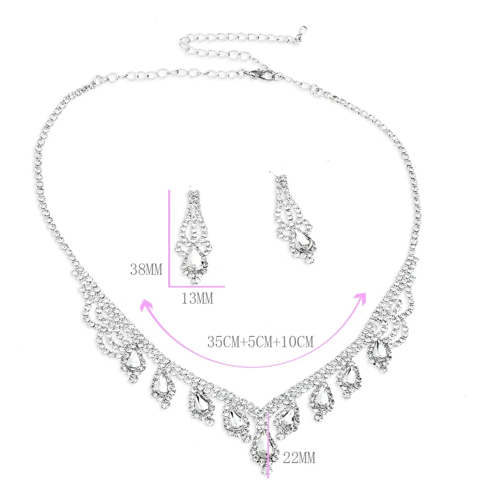  Brand Elegant Rhodium Rhinestone Necklace Earring Jewelry Set Bridal
