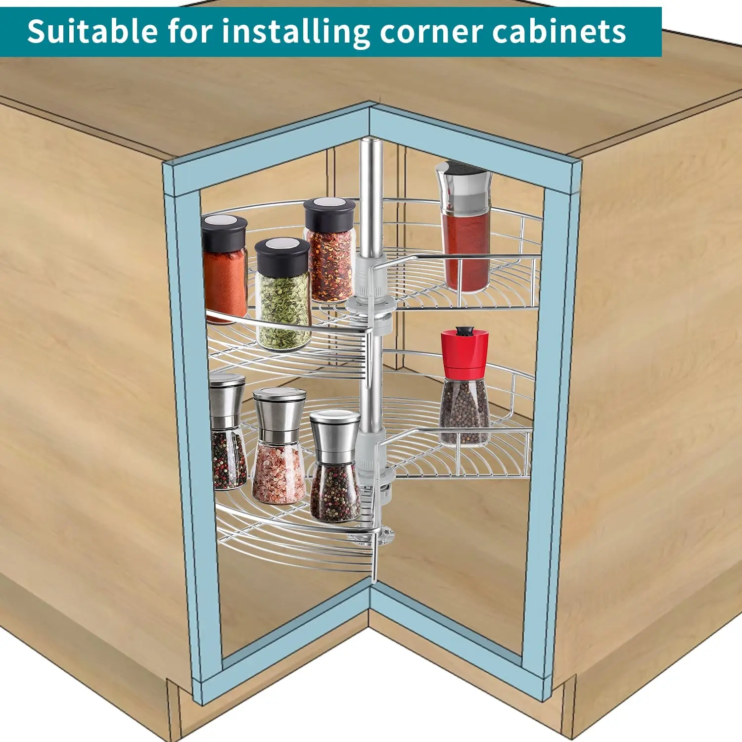 28 Kidney Chrome Lazy Susans Kitchen Corner Cabinet Organizer 270 2 Shelf Rotating Storage Rack (24 Inch)