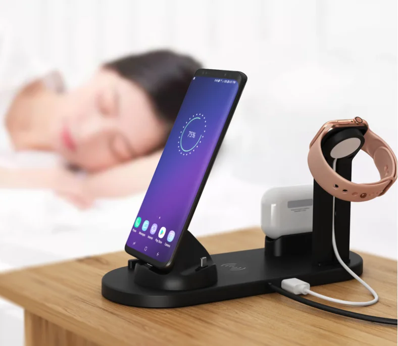  Лидер продаж на Amazon быстрая Беспроводная зарядная док-станция Qi 4 в 1 10 Вт беспроводное зарядное устройство серая