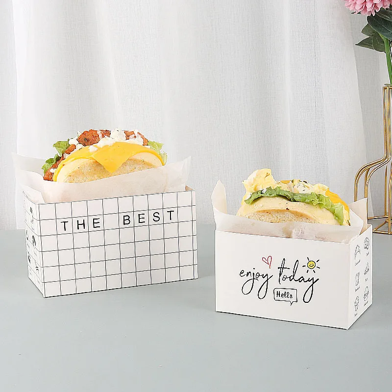 Wholesale Simple Design Sandwich Lunch Take Out Box Small Disposable Paperboard Food Grade Egg Drop Sandwich Packaging Box
