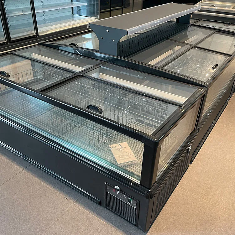 Horizontal Island Glass Door Cabinet Freezer Supermarket Combined Island Chest Island Freezer Supermarket Refrigeration