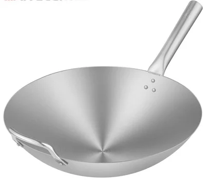 
Wok with Single Wooden Handle Uncoated Pot Gas Stove Handmade Iron Applicable Non Stick Pan Iron Carbon Cover Silver Chinese GUA 