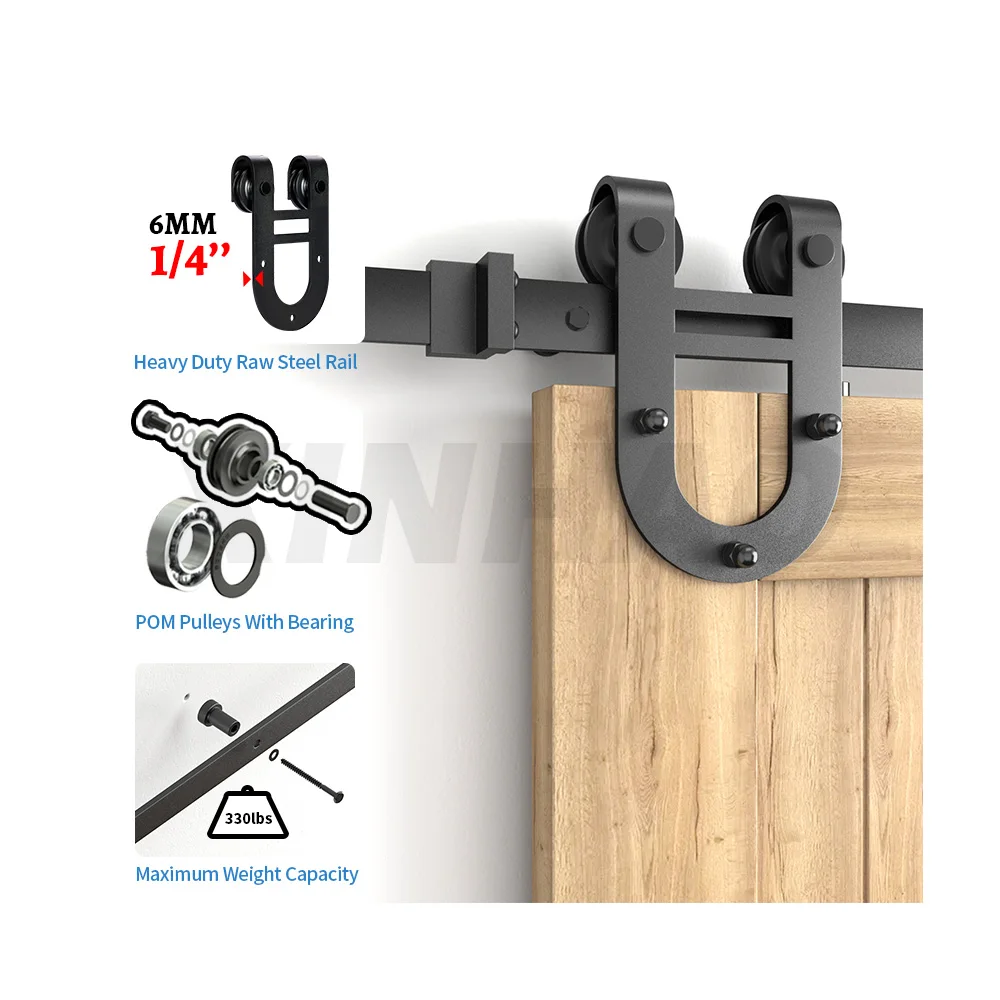 Factory DIY Customized Modern Black Powder Coated Horse Shoe Shape Black Powder Coated Barn Door And Hardware Kit