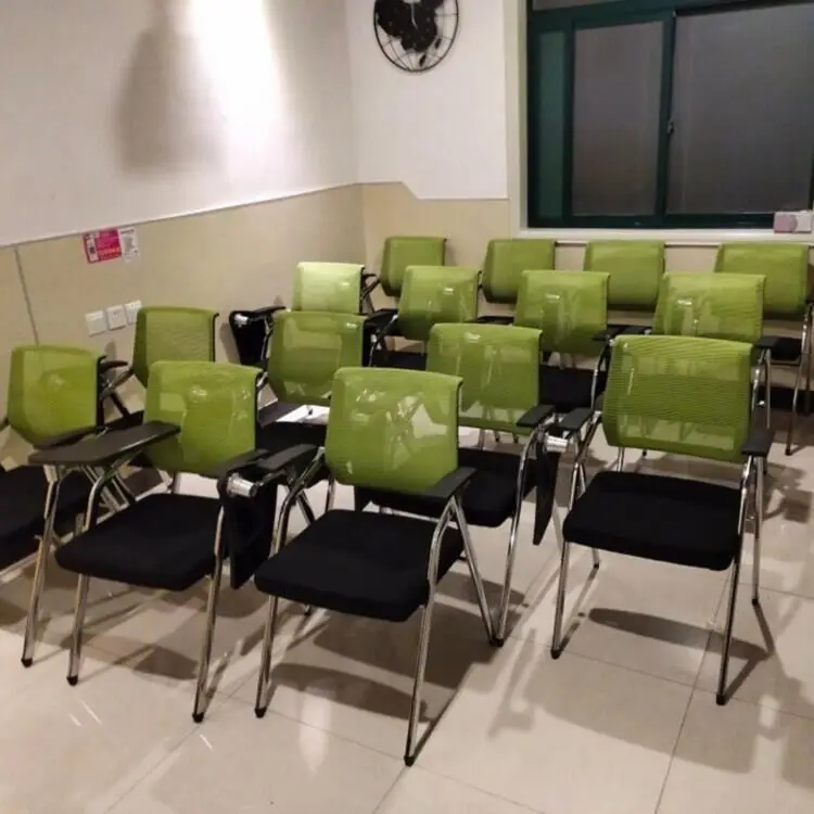 High Quality Heavy Duty Electroplating Metal Training Chair University College Mesh Office Lecture Chair with Writing Tablet