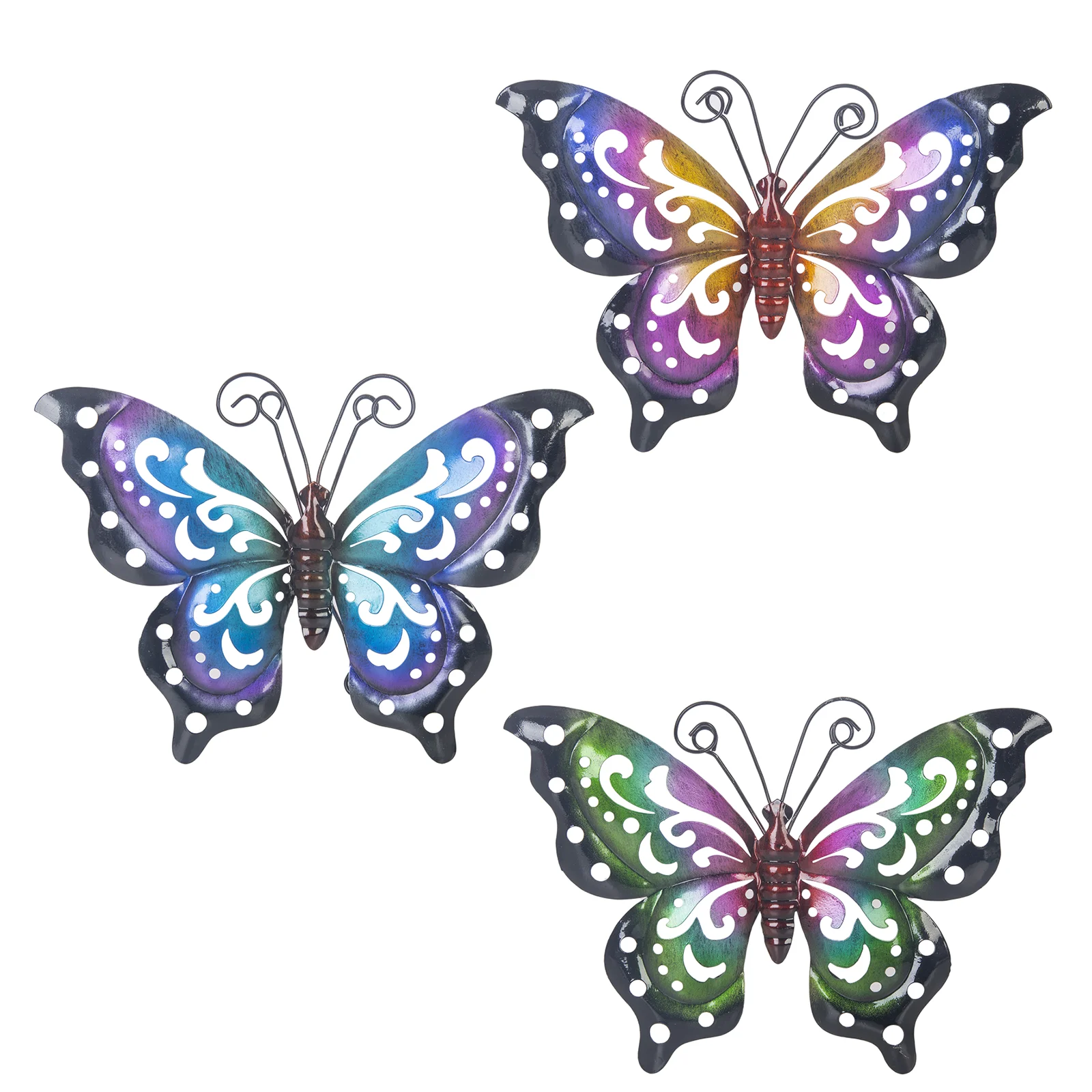 3 Pack Metal Butterfly Wall Art Outdoor Decor Butterflies Spring Wall Sculpture Hanging Metal Wall Decorations for Garden Pati