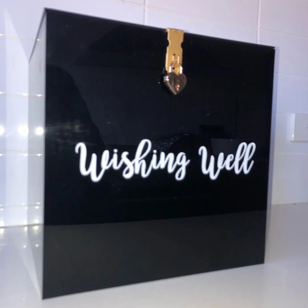 A&C Mirror Rose Gold Acrylic Wishing Well Box With Name Wedding Invitation Card Box