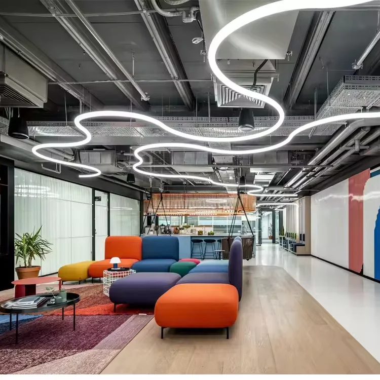 Modern 360 Degree Flexible Led Neon Chandelier Light 30mm Diameter In Red Green Blue Yellow Silicone Material 5m-10m Dimension