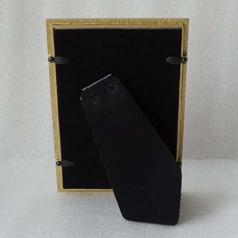 
Vintage Gold Blue Hand Epoxy 4 by 6 Zinc Alloy Tabletop Picture Photo Frame in Rectangle Shape 