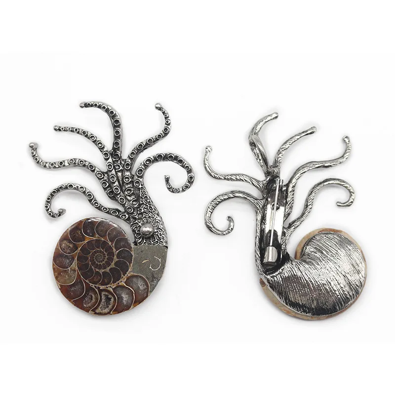 Conch Ammonite Octopus Shape Pendant Alloy Brooch Charms For Jewelry Making  & Components Home Decor Specimen Stone Craft
