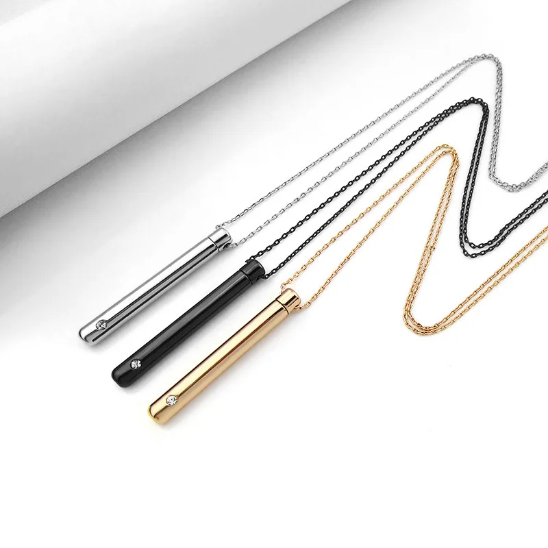 Titanium Stainless Steel Cylindrical Urn Necklace In Memory Of Loved Ones Pet Essential Perfume Bottle Pendant Necklace
