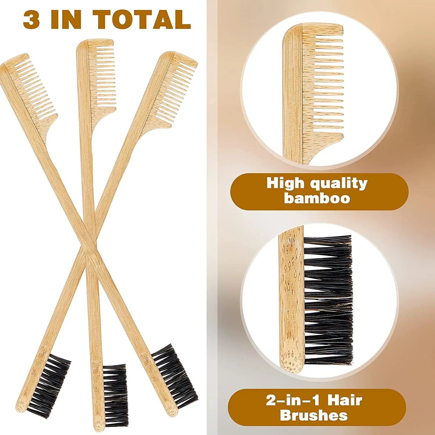 Eco friendly  bamboo Afro hairdressing Hair Beauty Double Sided Hair Edge Control Comb and Brush teasing brush