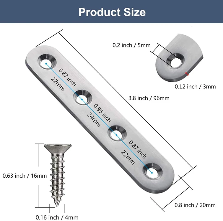Flat Straight Brace Brackets Mending Plates Repair Fixing Brackets Heavy Duty Straight Repair Joining Plates with Screws