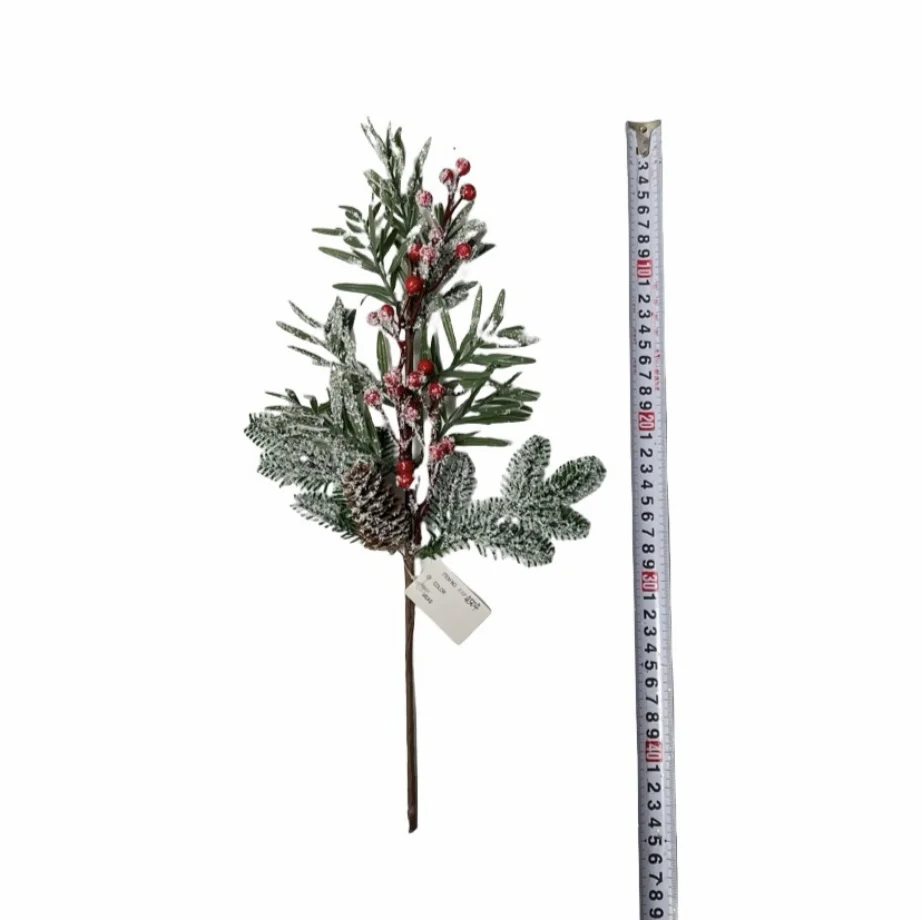 2024 Christmas Artificial Red Berry And Pine Cone Christmas Picks With Holly Branches For Holiday Decorations Spray Snow Branch