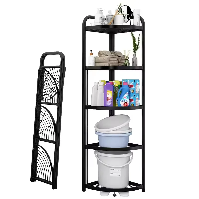 Non Drilling Bathroom Storage Rack Space Aluminum Triangle Design Wall Mounted Shelf Dual Corner