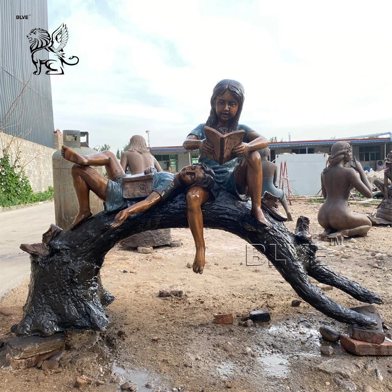 Уличное украшение для сада BLVE детская Бронзовая статуя чтения с мальчиком и девочкой в