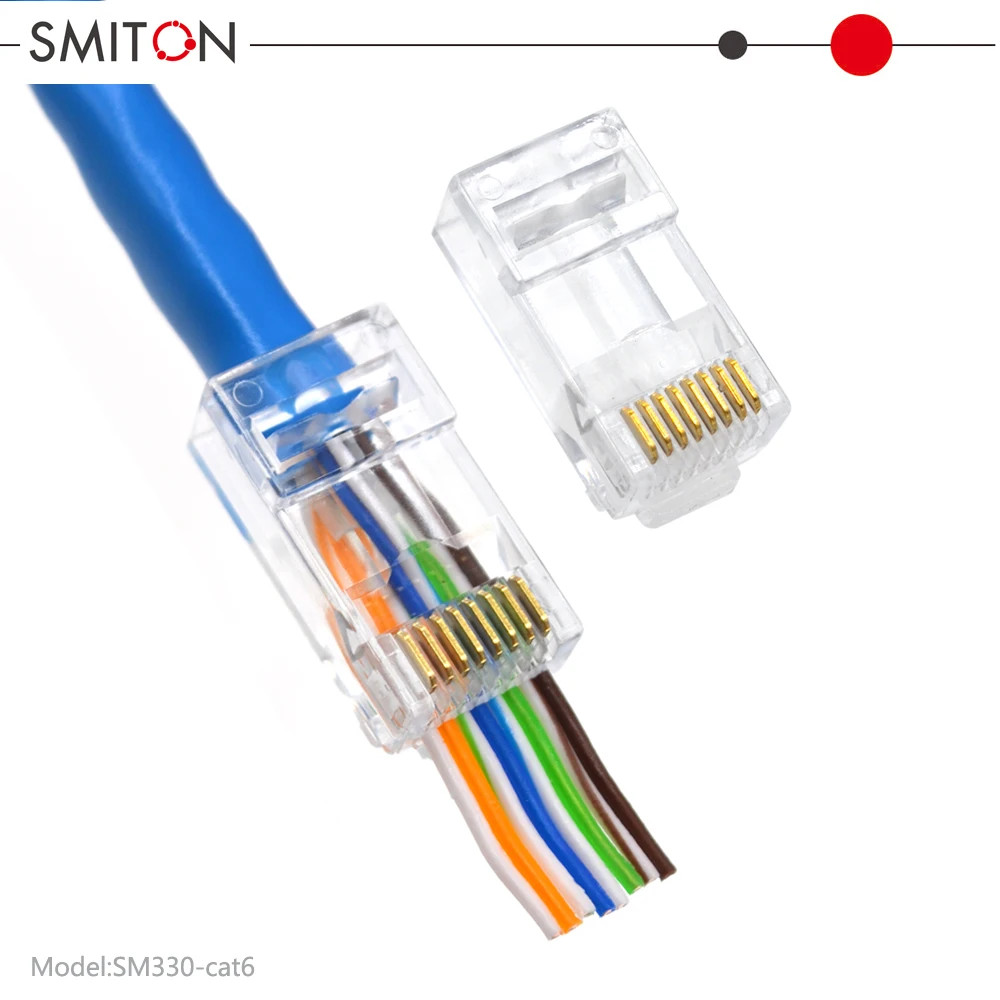 UTP Network Cable 8P8C Cat5 Cat6 Modular Conector RJ 45  Plugs Pass Through Cat6 Ethernet RJ45 Pass Trough Connector
