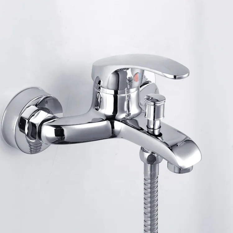Single lever chrome finish brass shower faucet wall mounted bath mixer tap