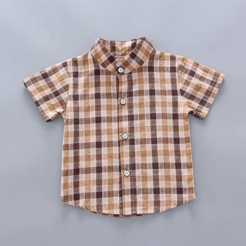 Denim Strappy Pants Short Sleeve New Born Checkered Romper Baby Clothes Boy Summer Set  Newborn