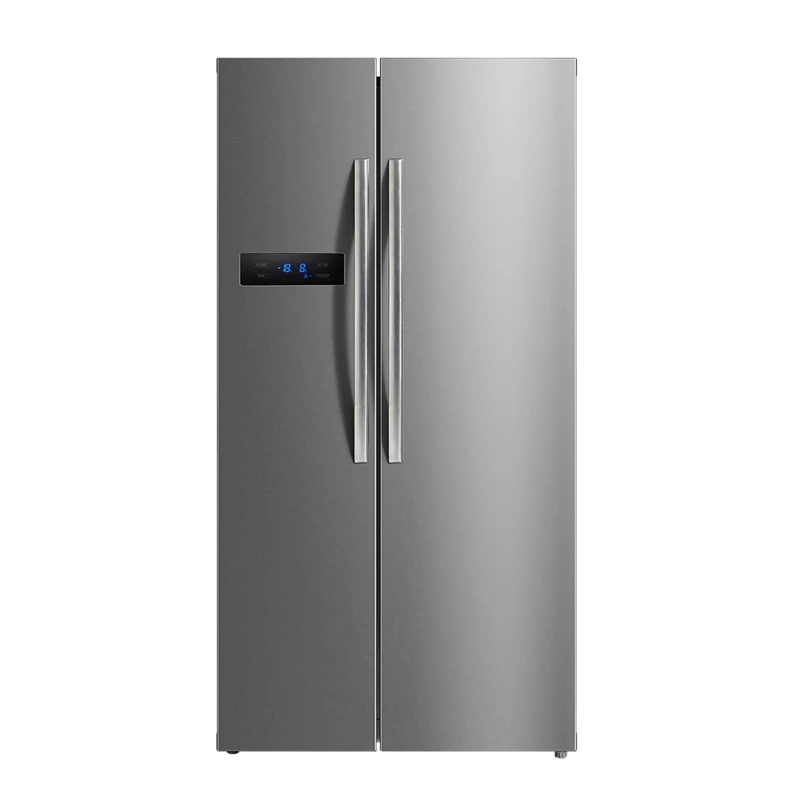 side by side home fridge wind cooled silver with door handles energy saving 560L double door refrigerator