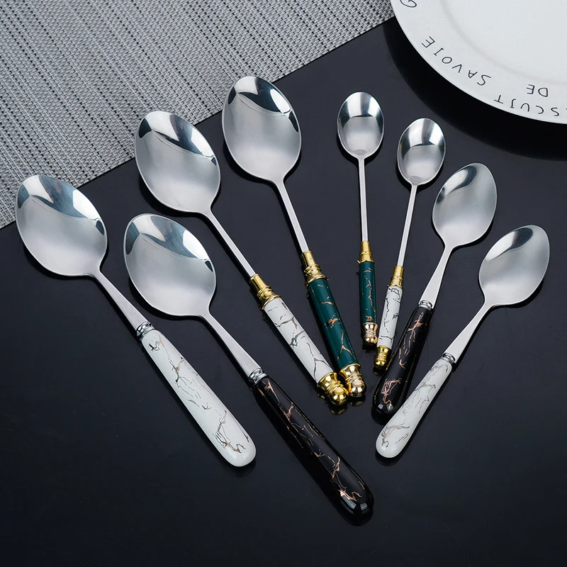 GEMEI Porcelain Handle Stainless Steel Tableware 24 Piece Cutlery Set Gift Packing Knife Fork Spoon Flatware Set