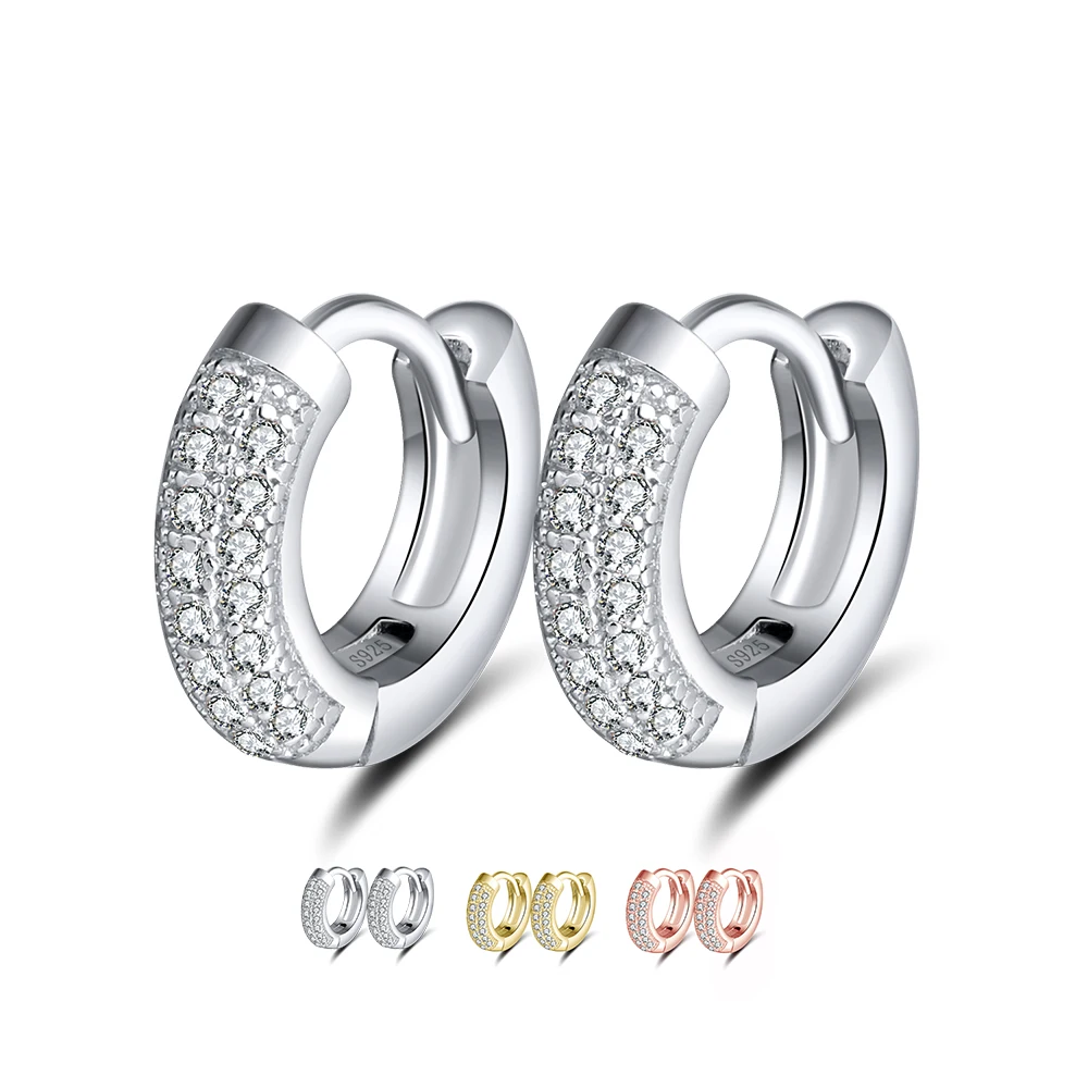 RINNTIN SE103 Fashion Jewelry Women High Quality 925 Sterling Silver Earrings Wholesale Pave Clear CZ Small Hoop Earrings