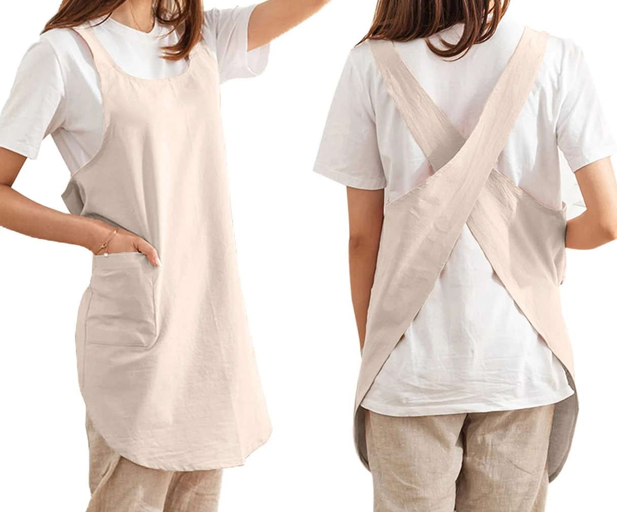 Custom Cotton Cross Back Aprons Solid Color Cooking Kitchen Garden Smock for Women Girls with Pockets Apron