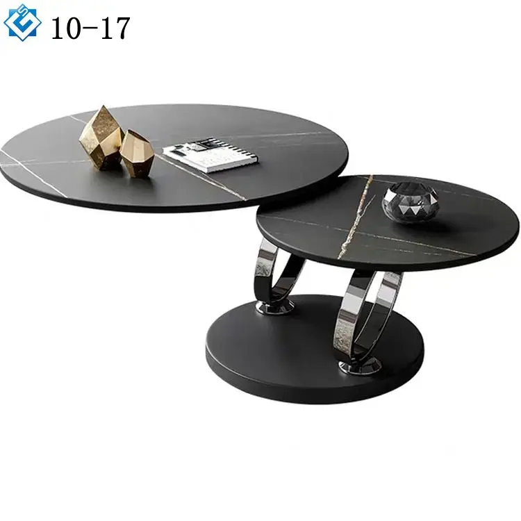 space saving furniture double-sided rotatable glass round coffee tea table convertible one and two tabletop frame mechanism