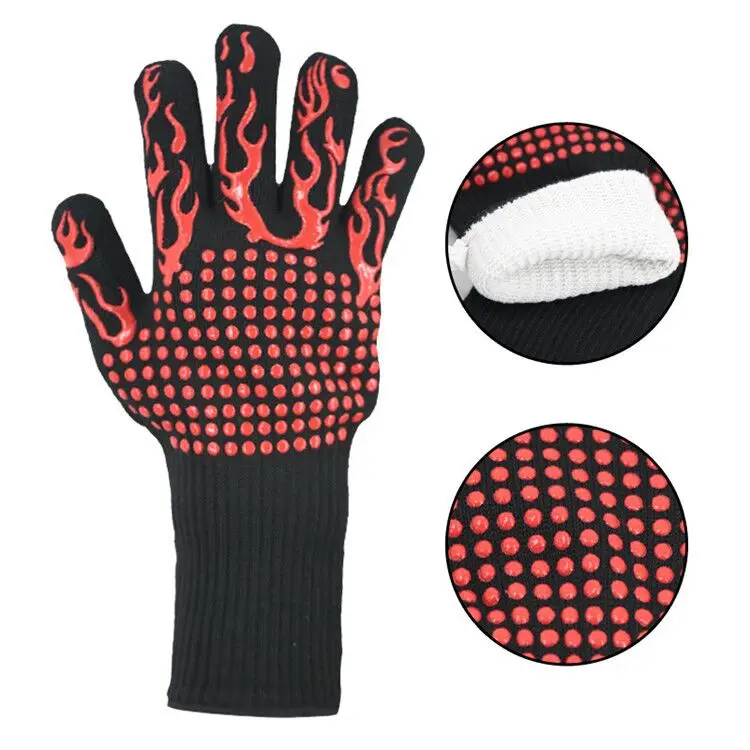 Non-slip Double Print Silicon Grip BBQ Kitchen Microwave Oven Grill Glove Mitt Set Heat Resistant Gloves.