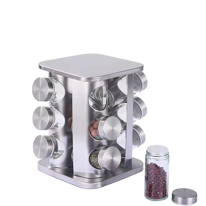 Revolving Spice Tower Stainless Steel Rotating Spice Rack With 12 Spice Jars