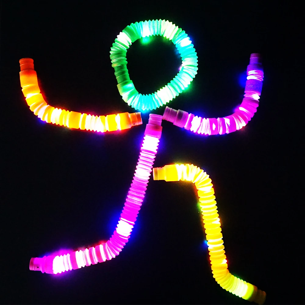 Plastic Stretch LED Light Pop Tubes Sensory Fidget Toys Stress Relief Party Favors for Kids