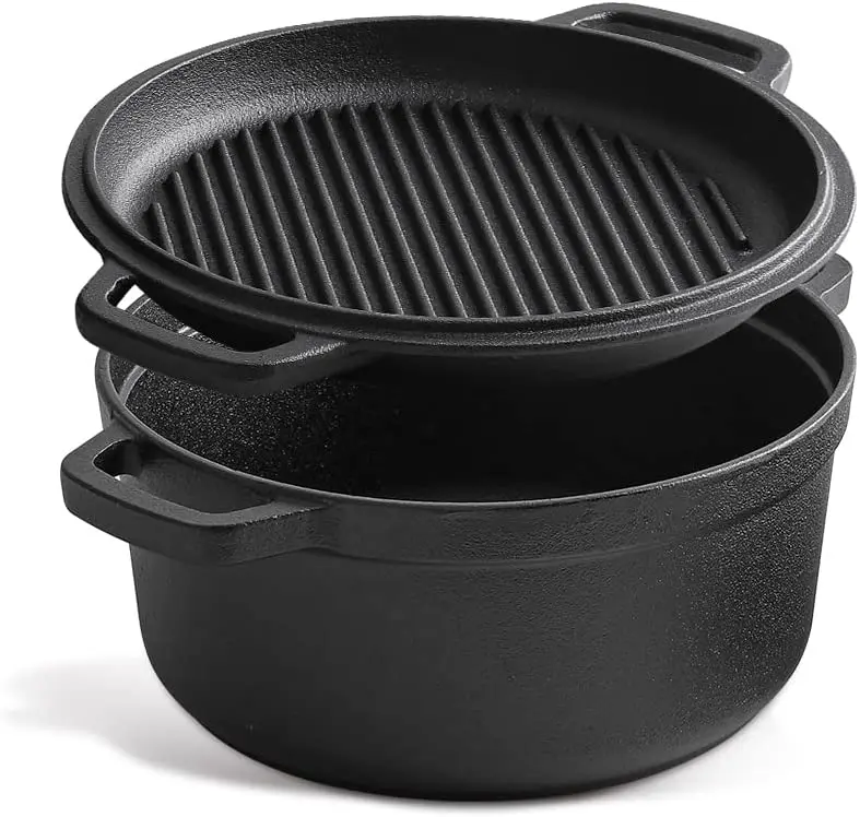 Cast Iron pot 2 in 1 Combo Cooking Pot Cookware Set Non-Stick Pre-Seasoned Dutch Oven & Skillet Lid