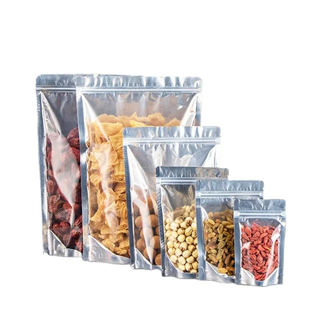 custom printed packaging aluminum foil stand up transparent pouch with window for food