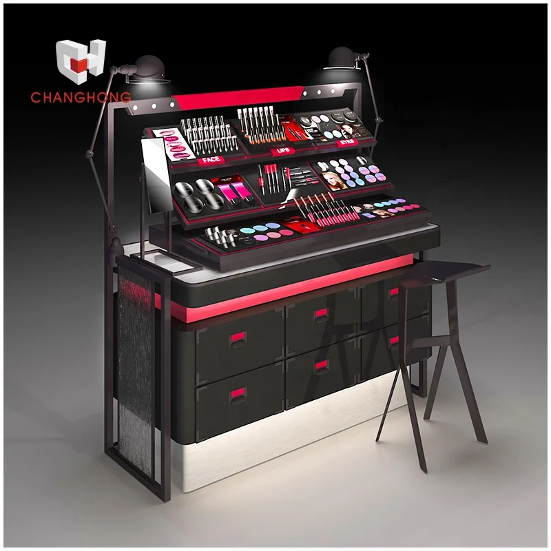 Salon perfume makeup retail store display fixtures high design cosmetic shelves racks with cabinet for cosmetic shops