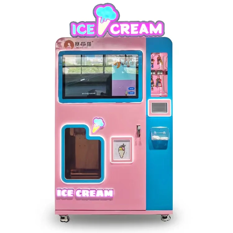 Customized 24-Hour Self-Service Smart Fully Automatic Ice Cream Maker Touch Screen Soft Ice Cream Vending Machine
