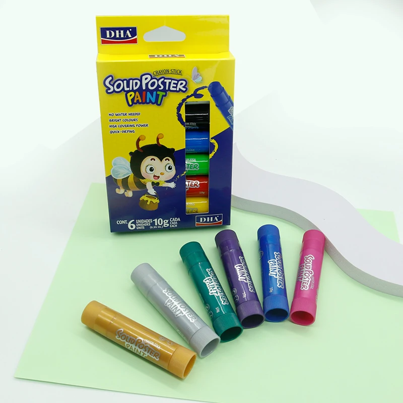 Solid Poster Paint (Metallic ) 10g6pcs/Color Box Non-Toxic Art Drawing Crayon Set Kids Educational Paint Stick