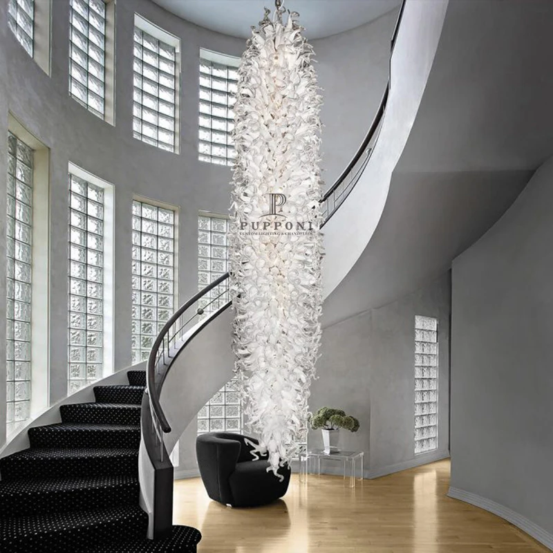 Big Nordic Modern High Ceiling Hotel Pendant Light The Long Blown Glass Chandeliers For Stairs