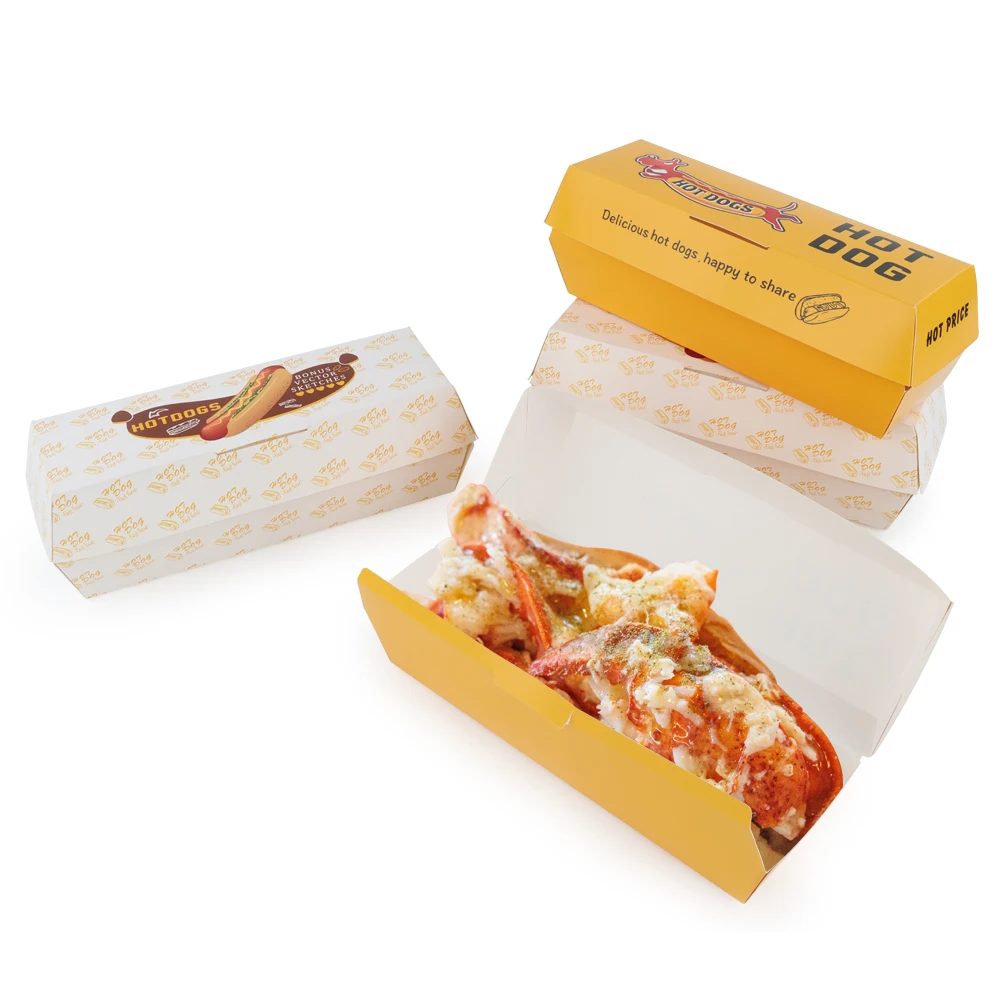 Clamshell Custom Kraft Paper Hot Dog Bread Tray Long Sandwich Burger Packaging Box
