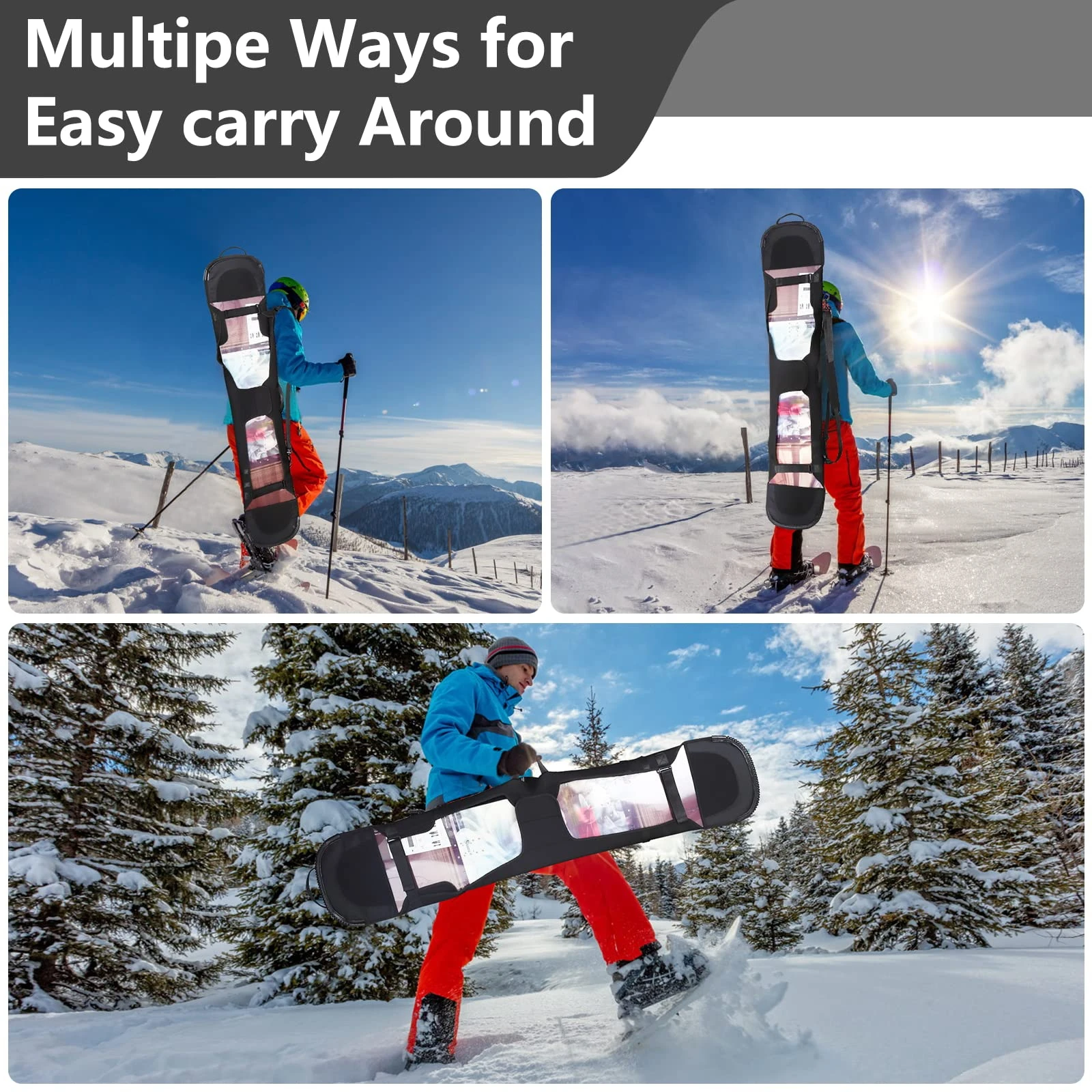 Custom Logo Adjustable Travel Neoprene Soft Protection Snowboard Sleeve Cover Case with Shoulder Strap&Pocket