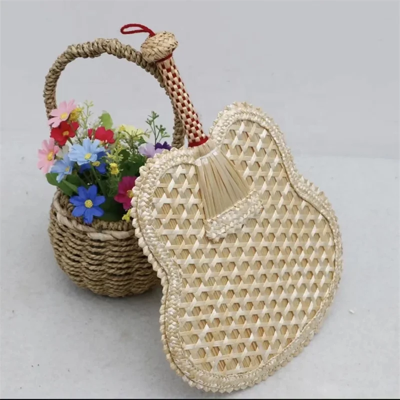 Hot sale new arrival handmade fan natural wheat straw hand woven custom hand fan handmade for cool in summer