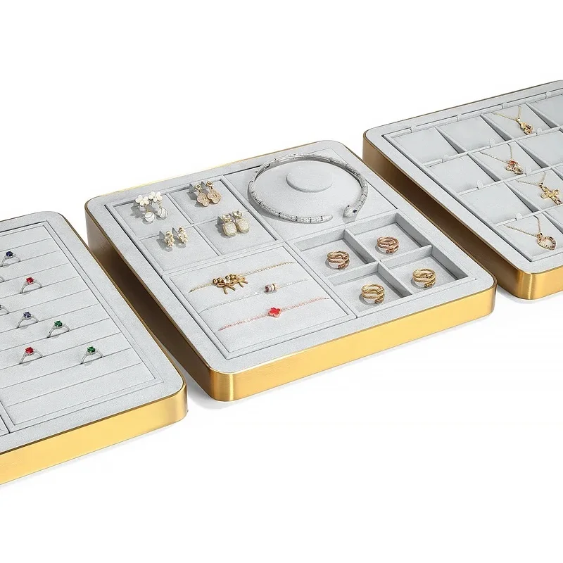 Luxury Fine Microfiber Jewelry Showcase Display Stand Sets Jewelry Rings Line Tray Jewelry Display