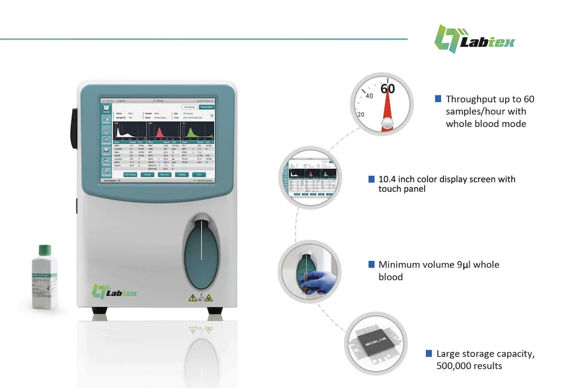 LABTEX Hematology analyzer 3 part veterinary human blood analyzer full blood count CBC analyzer