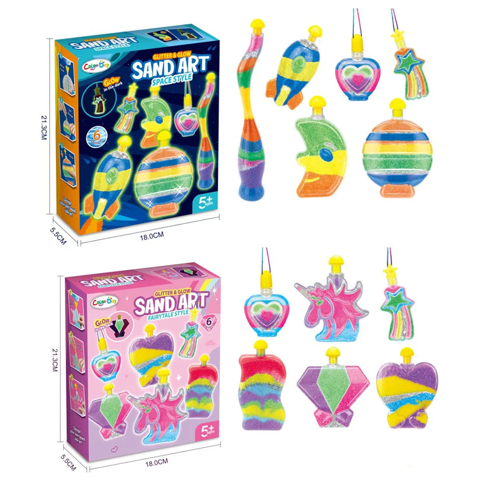 Cross-border hot selling children creative luminous DIY color sand bottle handmade sand painting educational toys
