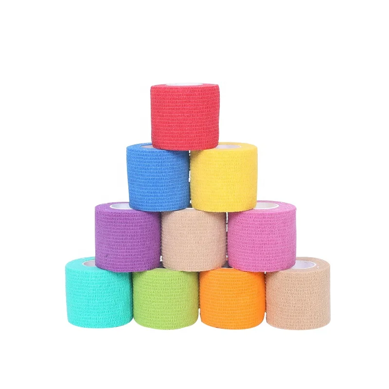Factory high quality colorful medical sports self adhesive nonwoven cohesive elastic bandage