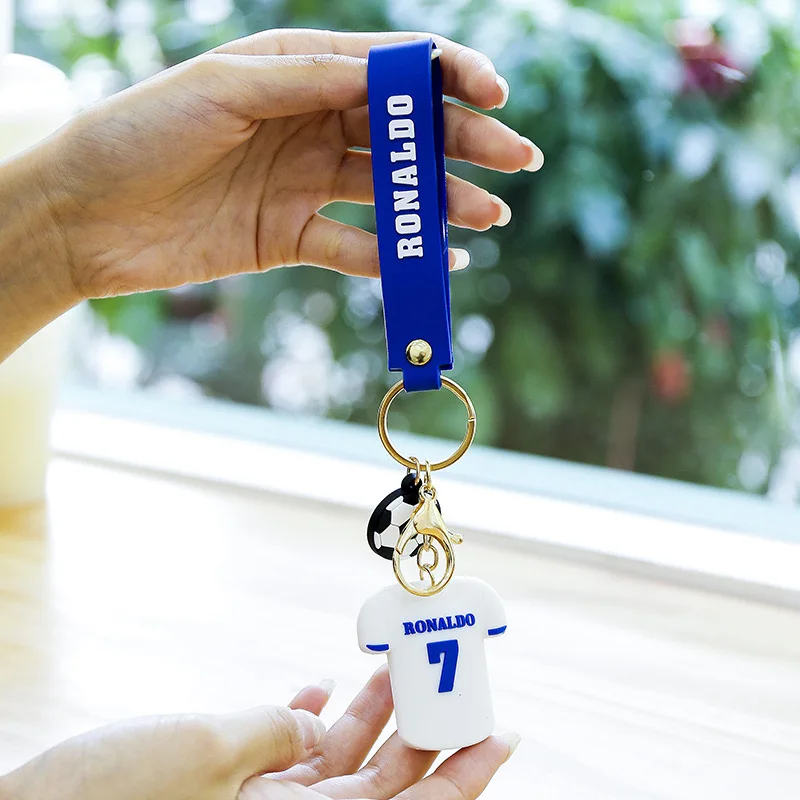 Wholesales 3D Football Keychain Sport T-shirt Messi Ronaldo KeyChain Pvc Rubber Key Ring