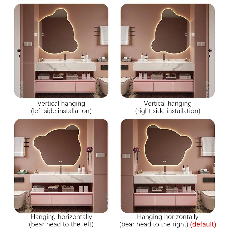 GUCI lovely pink little bear smart mirror bathroom cabinet wall hung mounted sintered stone vanity