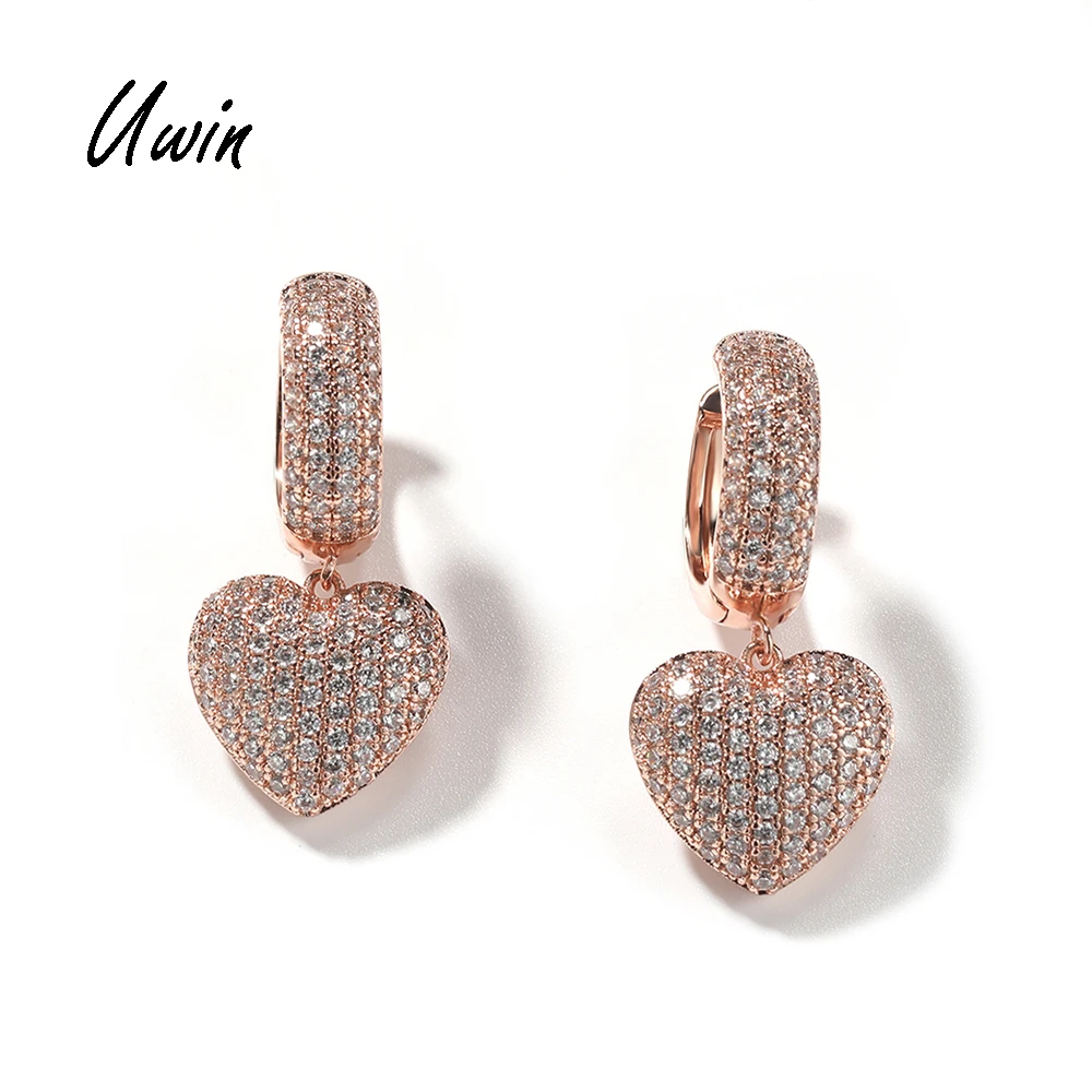 Hip Hop Heart Shape Stud Earring With Back Cover Cubic Zirconia Gold Plated High Quality Earrings Rapper Jewelry