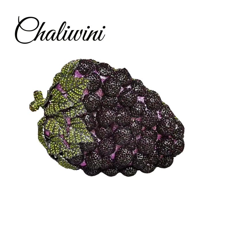 New Style Purple Grape Luxury Crystal Bags Women Banquet Purse Ladies Evening Bags Diamond Clutch Bags Wristlets Handbags