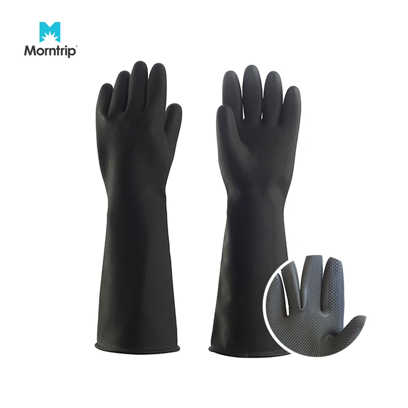 18 inch Long Durable Black Household Acid Alkali Oil Protection Industrial Safety Heavy Duty Chemical Resistant Latex Gloves