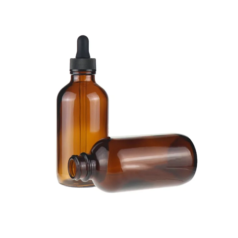 15ml 30ml 120ml Clear Amber Oil Moisture Bottles Cosmetic Packaging Recycled 2 Ounce Boston Round Glass Bottle With Dropper